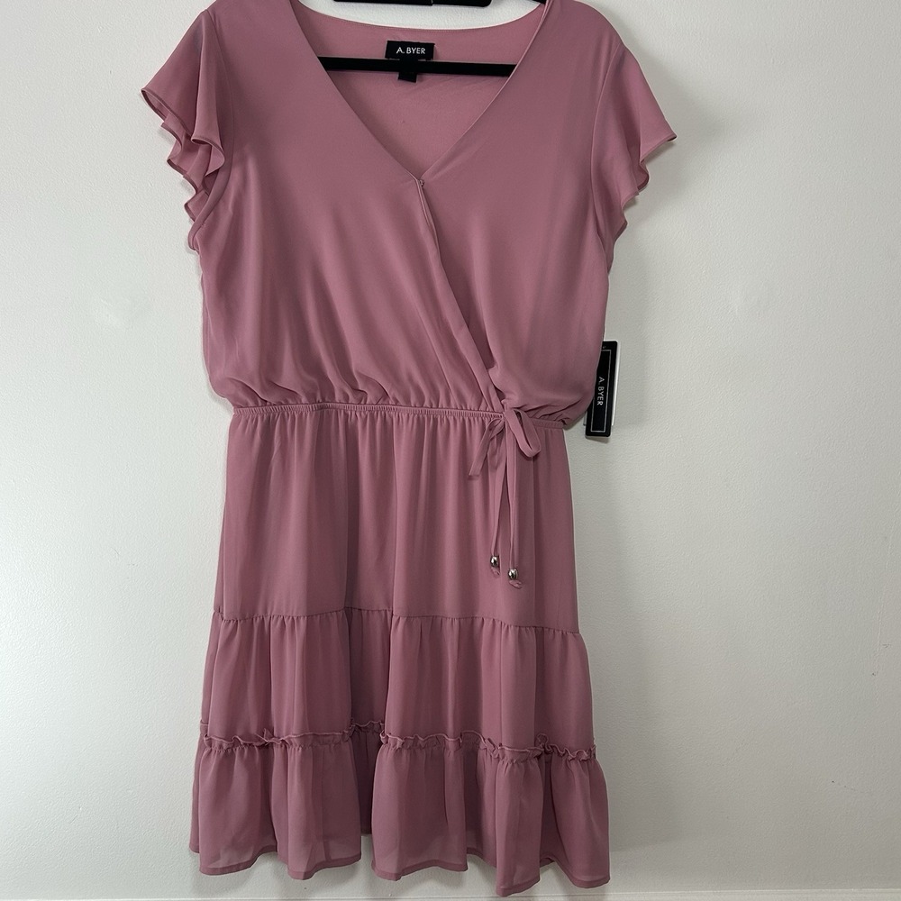 A.‎ Byer Short Flutter Sleeves Fit And Flare Dress Pink Size L New W/Tags